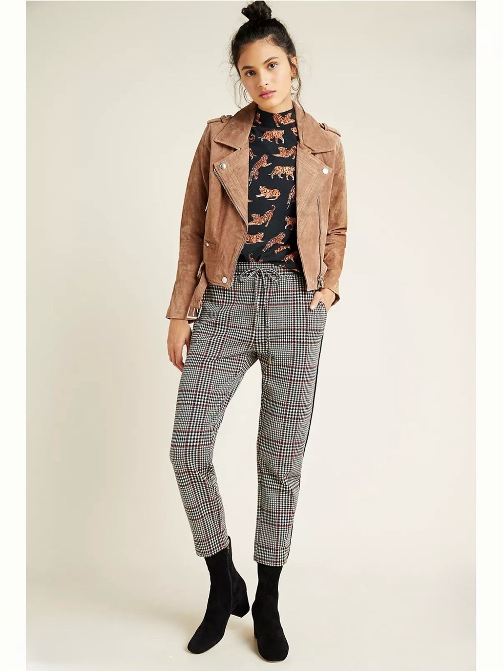 Anthropologie Dickens Houndstooth Plaid Jogger Pants XS Side Stripe